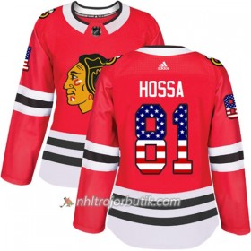 Dame Ishockey Chicago Blackhawks Tröja Marian Hossa 81 Adidas 2017-2018 Röd USA Flag Fashion Authentic